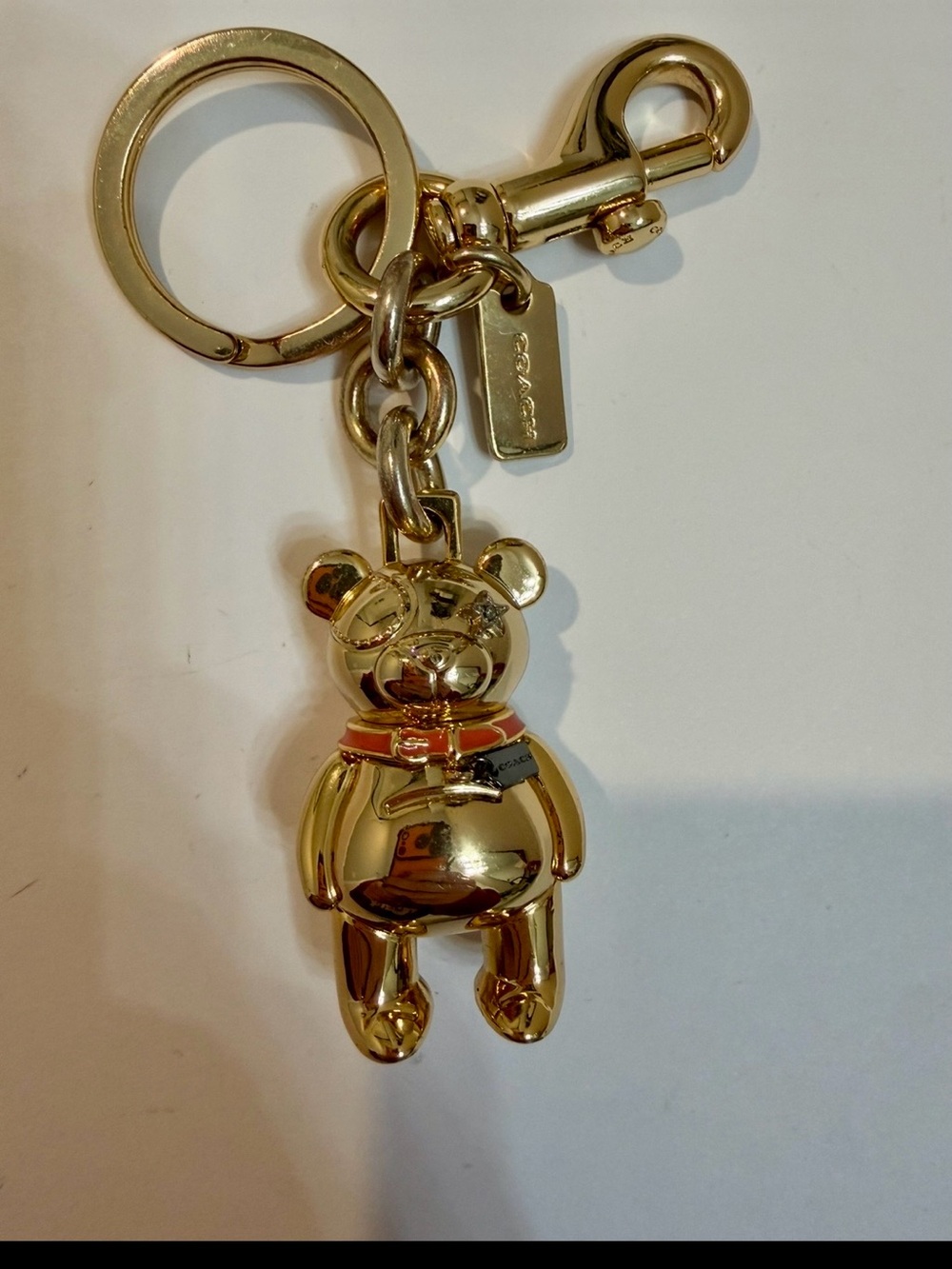 COACH CP890 Teddy Bear Bag Charm Keychain Gold Pink Star Eye Key Ring